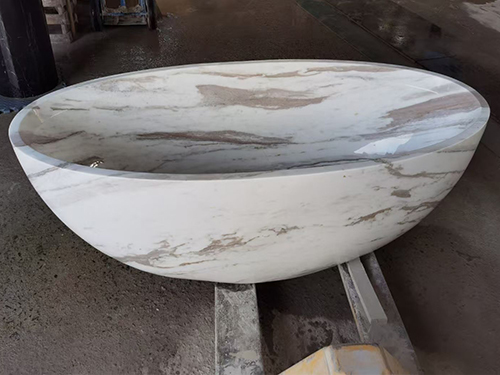 Factory Owner Free Standing Oval  Volakas White Marble Bathtub