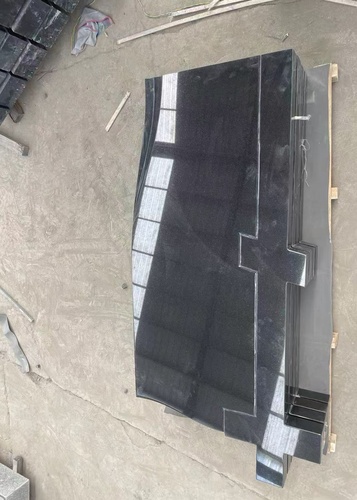 Extremely Glossy Black Granite Headstone With Cross Carved