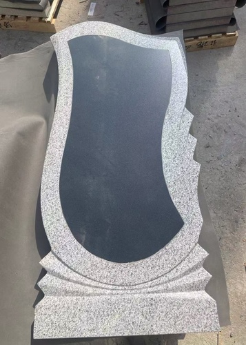 Black Granite Headstone Trimmed With Grey Granite