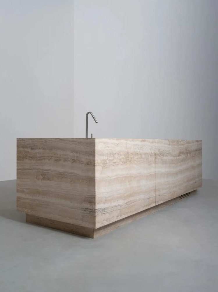 Beige Travertine Vanity Tops with Sink for Hotel Bathroom