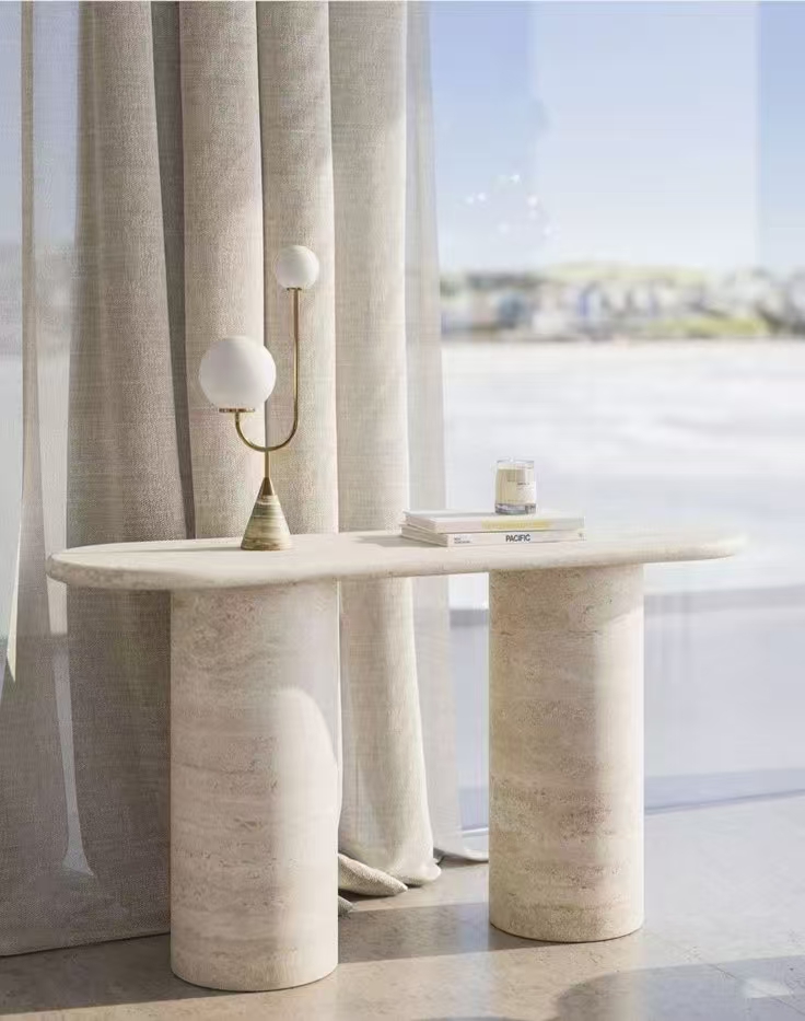 Custom Sized White Travertine Coffee Table